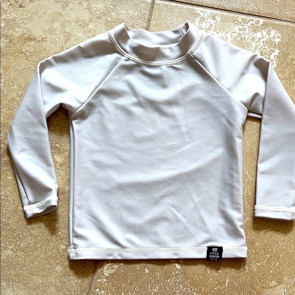LITTLE SURFER DUDE Infant 0-6mo Rash Guard Long Sleeve Neutral Gray Unisex EUC